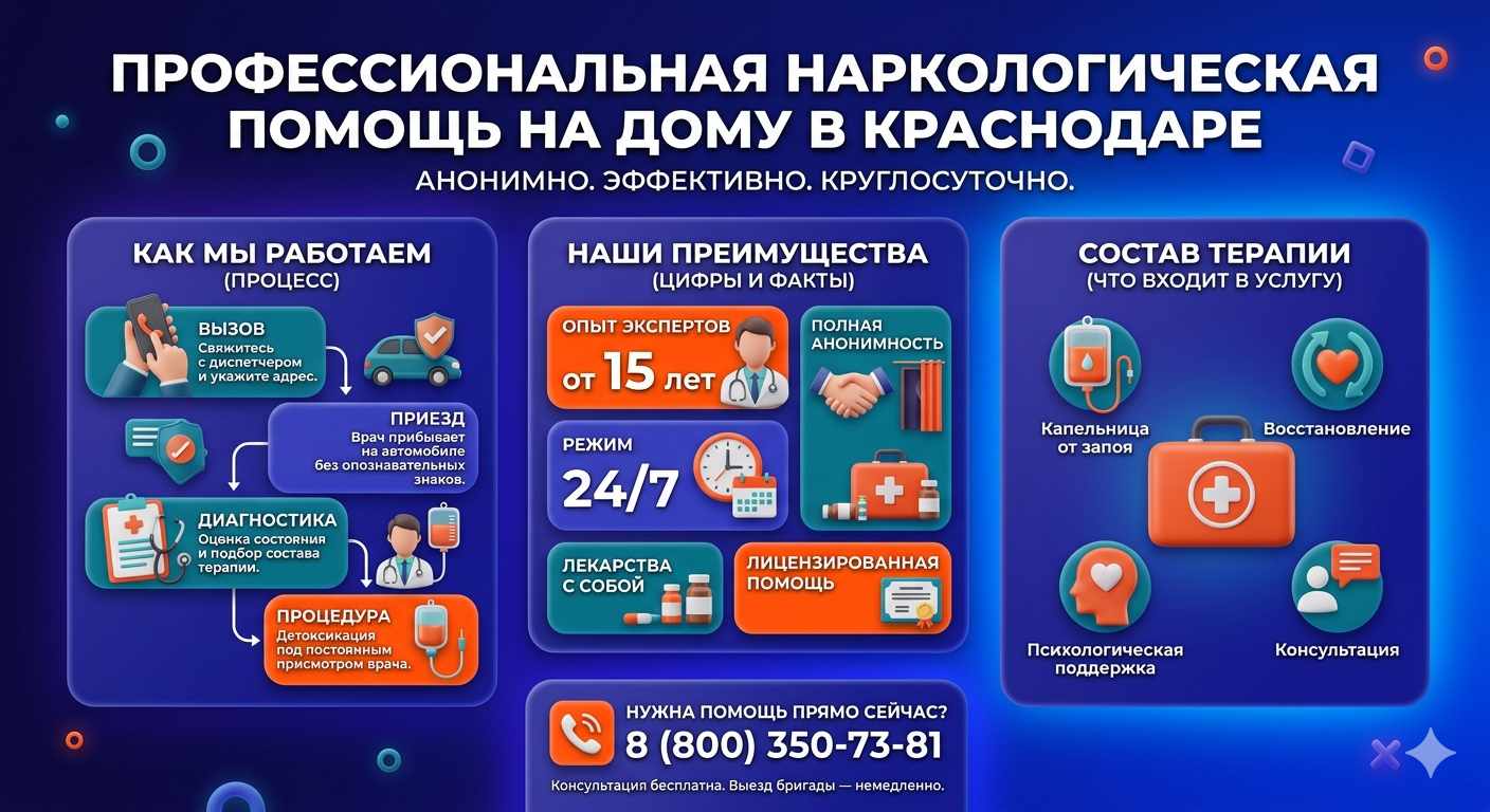 Инфографика о принципах лечения алкоголизма на дому в Мишкино: этапы вызова нарколога, преимущества анонимной детоксикации и состав медицинской помощи.